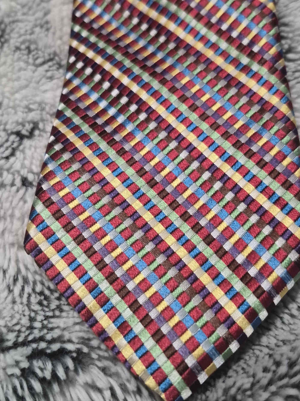 MCM Multicolor Check Tie with Burgundy Base and Bright Accents
